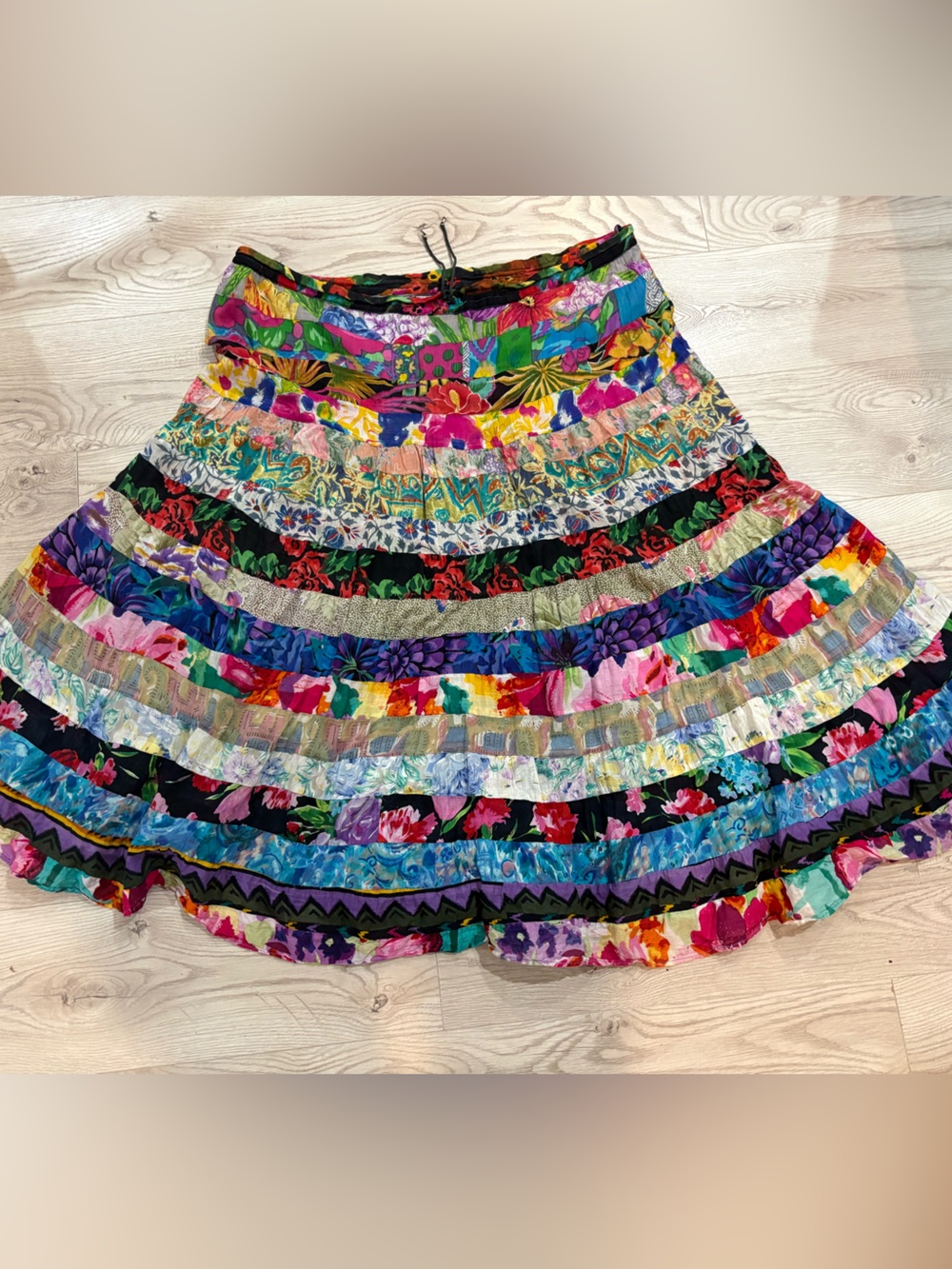 JUST CRUISING free size Bohemian Multicolor Patchwork Maxi Skirt VTG no flaws